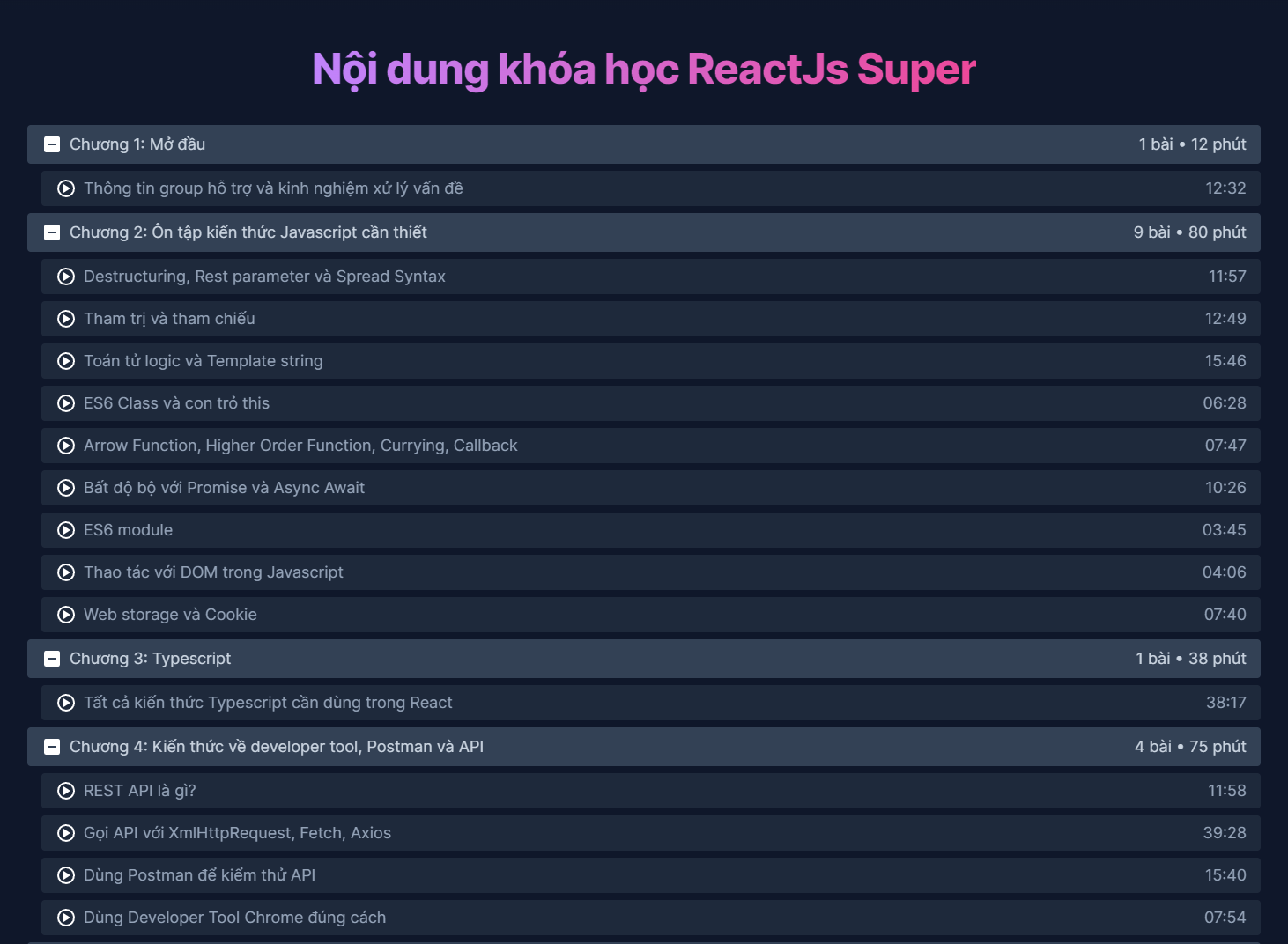 Nội dung Khóa học ReactJS Super - Dự án Shopee Clone Typescript